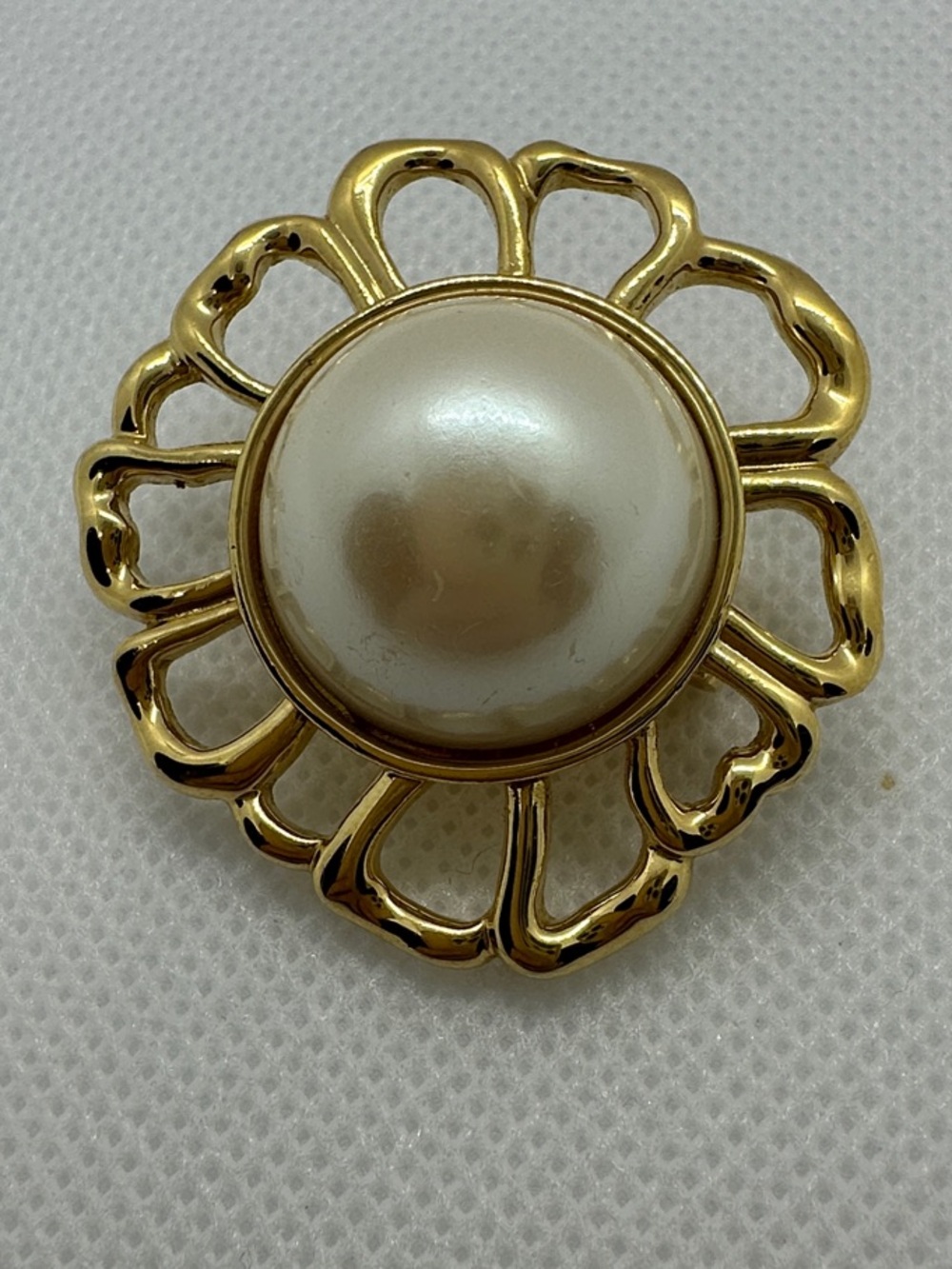 Gold-Tone Floral Pearl Center Brooch - White Pearl Accent